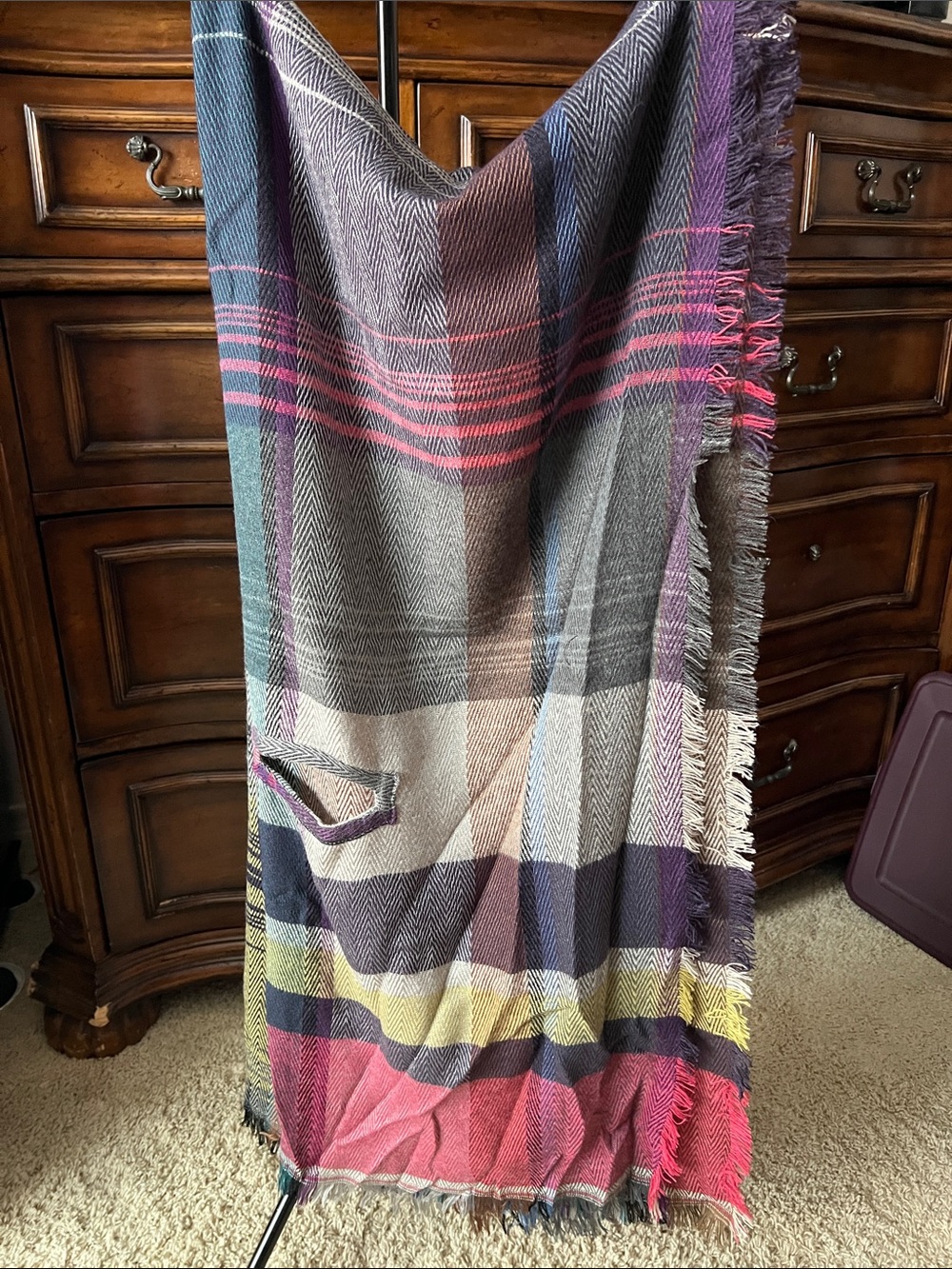 Multi-Color Plaid Fringe Blanket Scarf